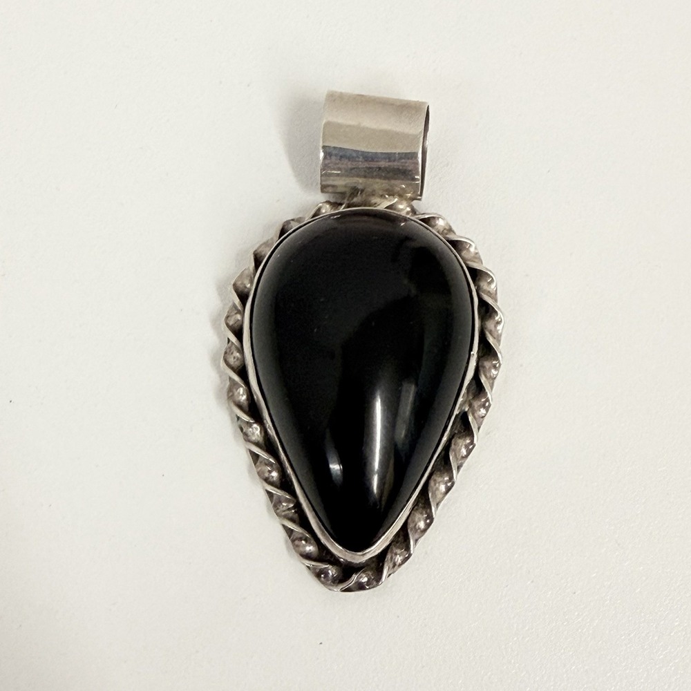 Vintage Sterling & Black Onyx Mexico Pendant Large & Modernist 26 Grams